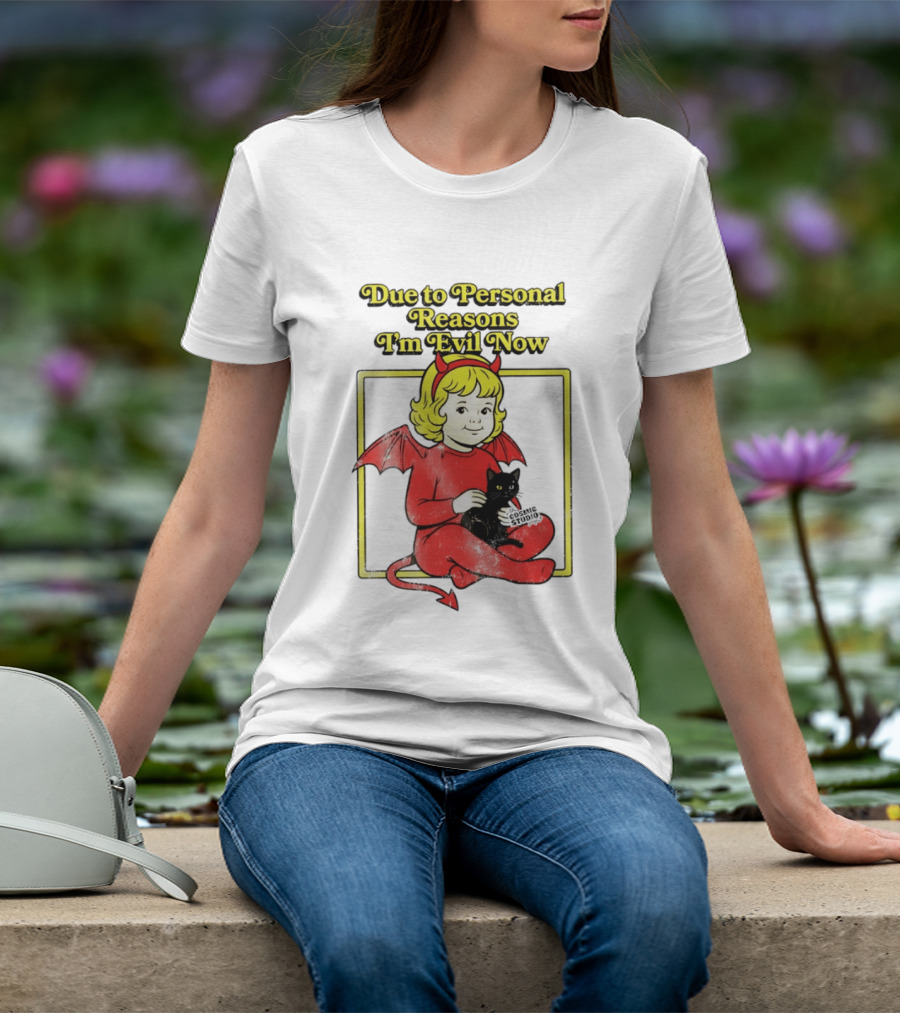 Due To Personal Reasons I'm Evil Now Baby Devil Costume With Black Cat T-Shirt