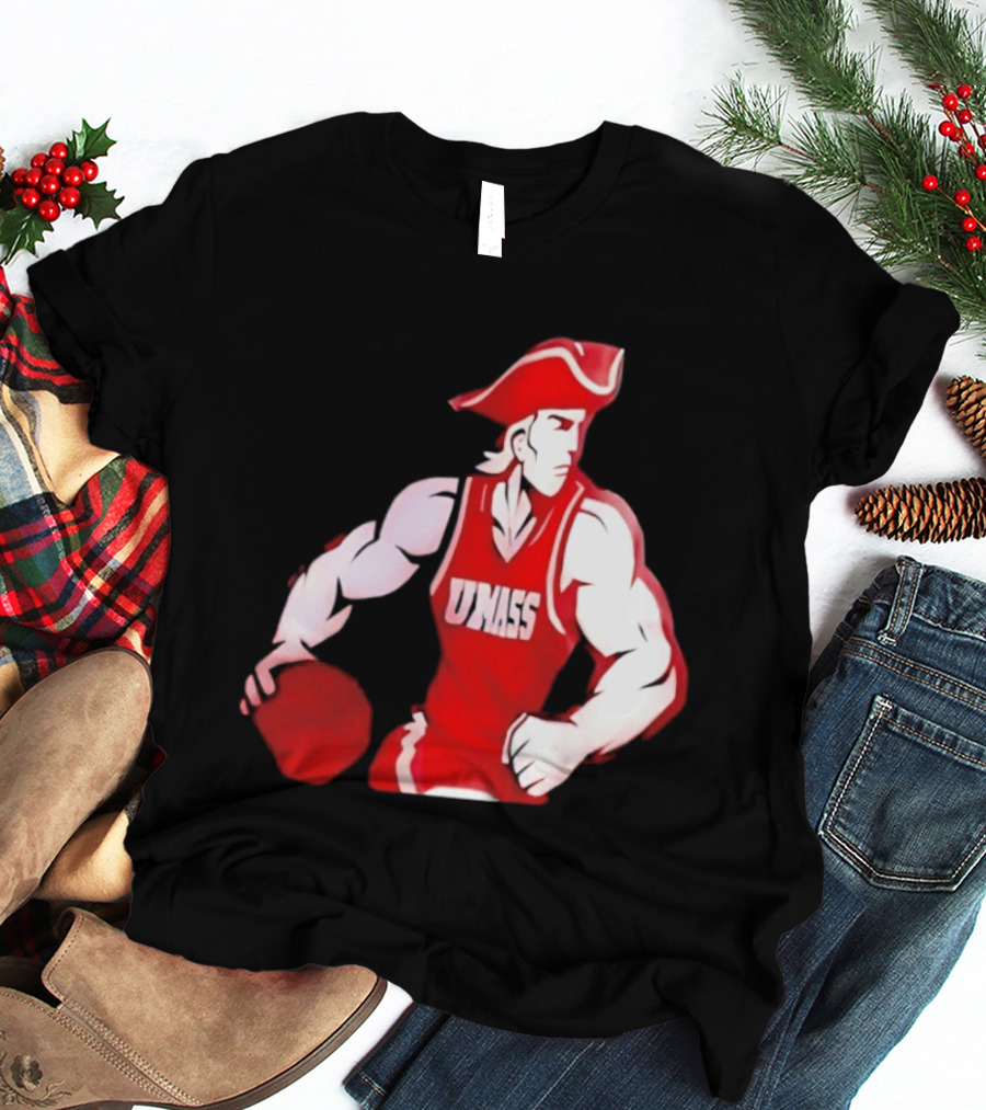 UMass Minutemen Basketball Red Jersey Embroidery T-Shirt