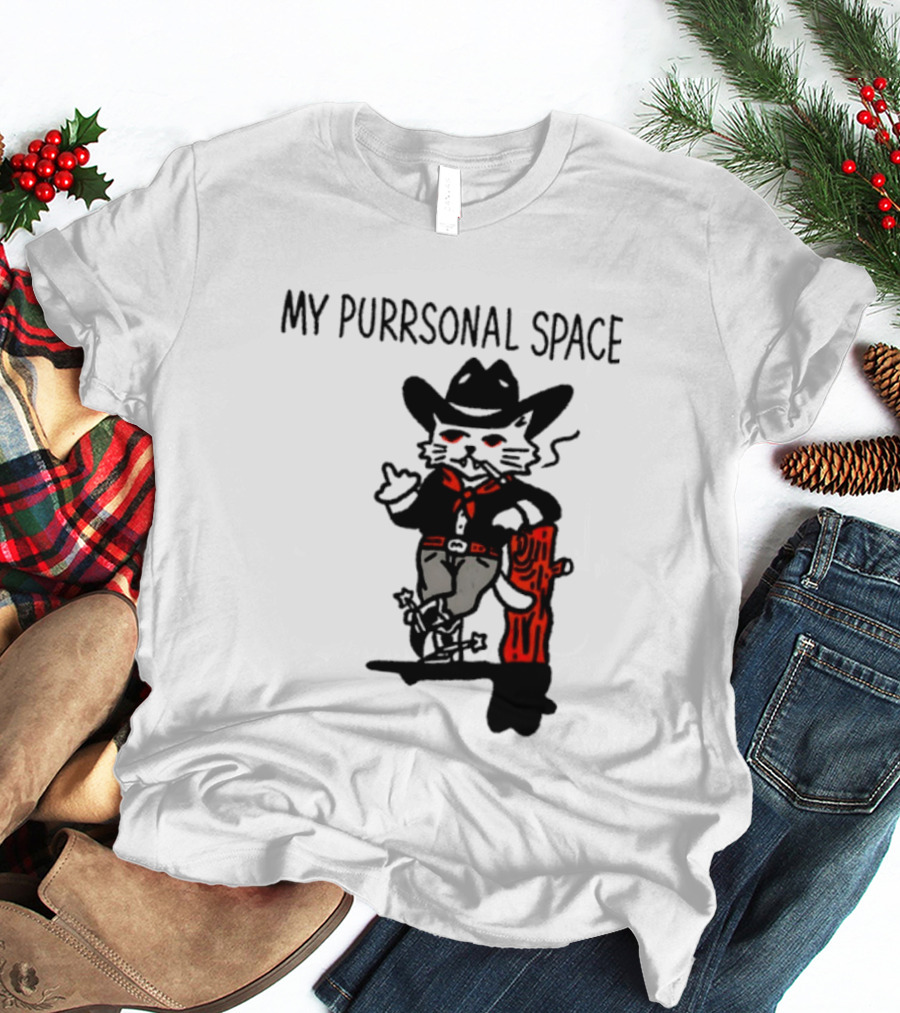 Cowboy Cat Smoking My Purrsonal Space Cartoon Western T-Shirt