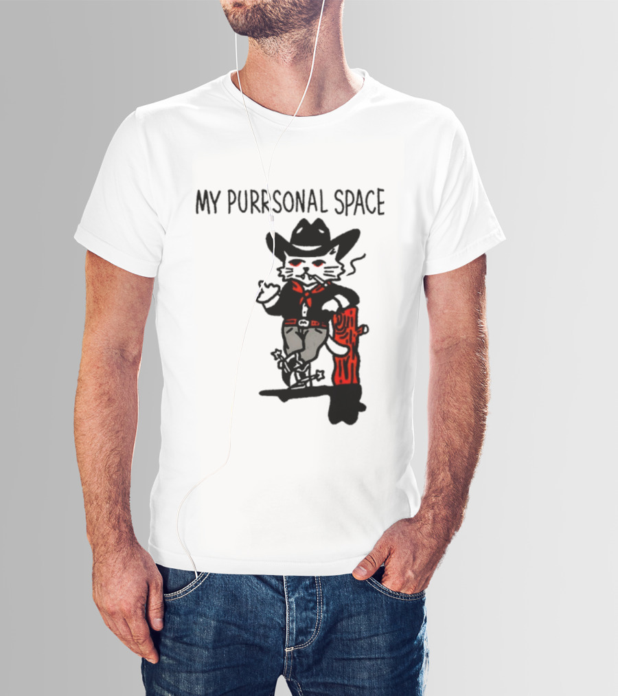 Cowboy Cat Smoking My Purrsonal Space Cartoon Western T-Shirt