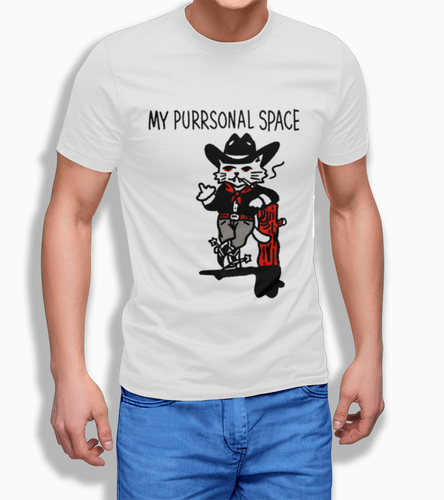 Cowboy Cat Smoking My Purrsonal Space Cartoon Western T-Shirt