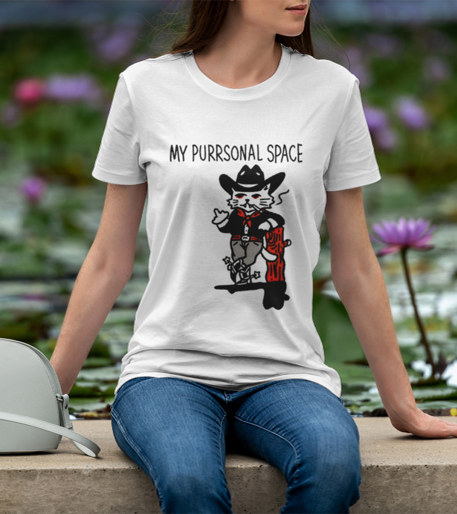 Cowboy Cat Smoking My Purrsonal Space Cartoon Western T-Shirt