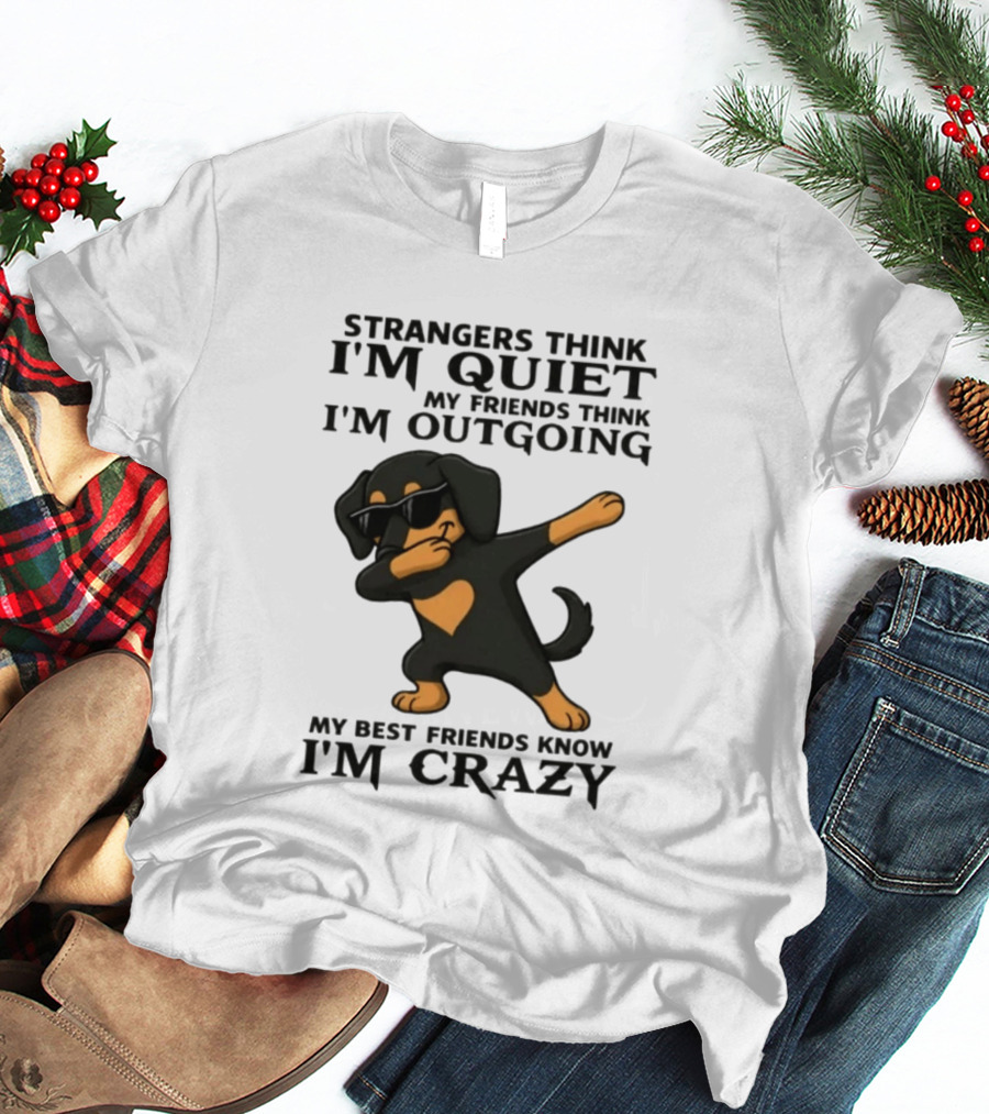 Strangers Think I'm Quiet Friends Think I'm Outgoing Best Friends Know I'm Crazy Dabbing Dachshund T-Shirt