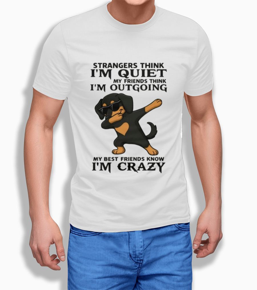 Strangers Think I'm Quiet Friends Think I'm Outgoing Best Friends Know I'm Crazy Dabbing Dachshund T-Shirt