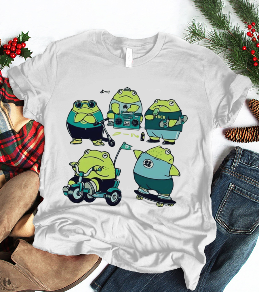 Frog Riding Scooter Tricycle Skateboard Boombox Summer Fun T-Shirt