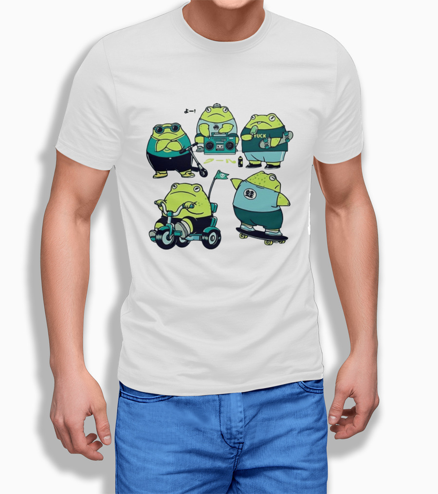 Frog Riding Scooter Tricycle Skateboard Boombox Summer Fun T-Shirt