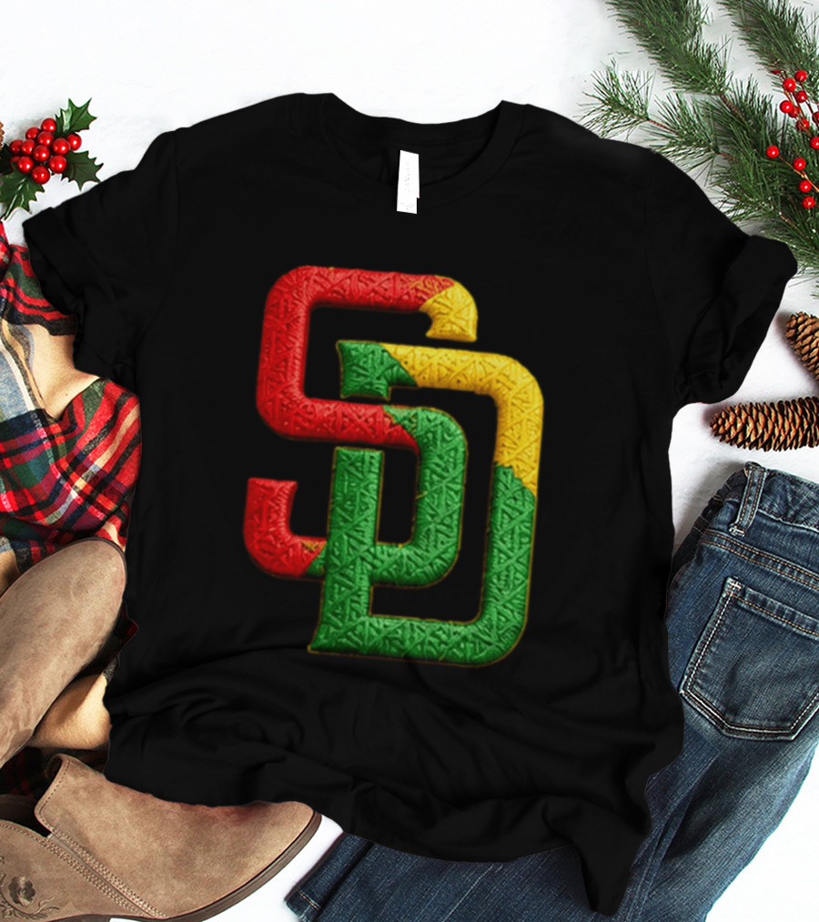 Padres African American Heritage 2026 Giveaway SD Red Gold Green T-Shirt