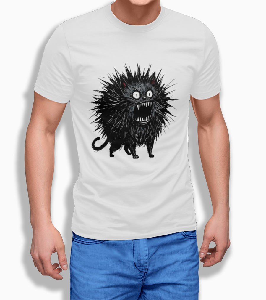 Angry Spiky Black Cat Meme Wild Expression T-Shirt