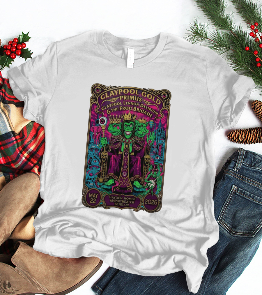 Claypool Gold Primus Claypool Lennon Delirium And The Frog Brigade Hayden Homes Amphitheater Bend Oregon May 22 2026 Gig T-Shirt