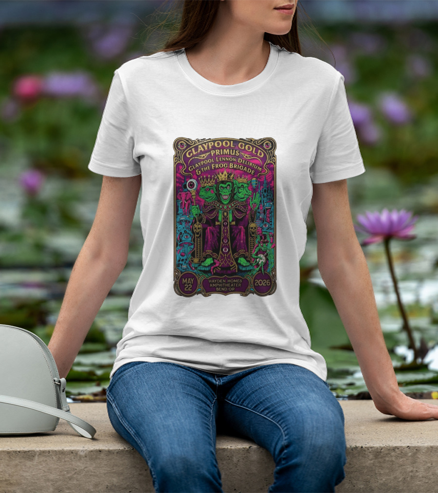 Claypool Gold Primus Claypool Lennon Delirium And The Frog Brigade Hayden Homes Amphitheater Bend Oregon May 22 2026 Gig T-Shirt