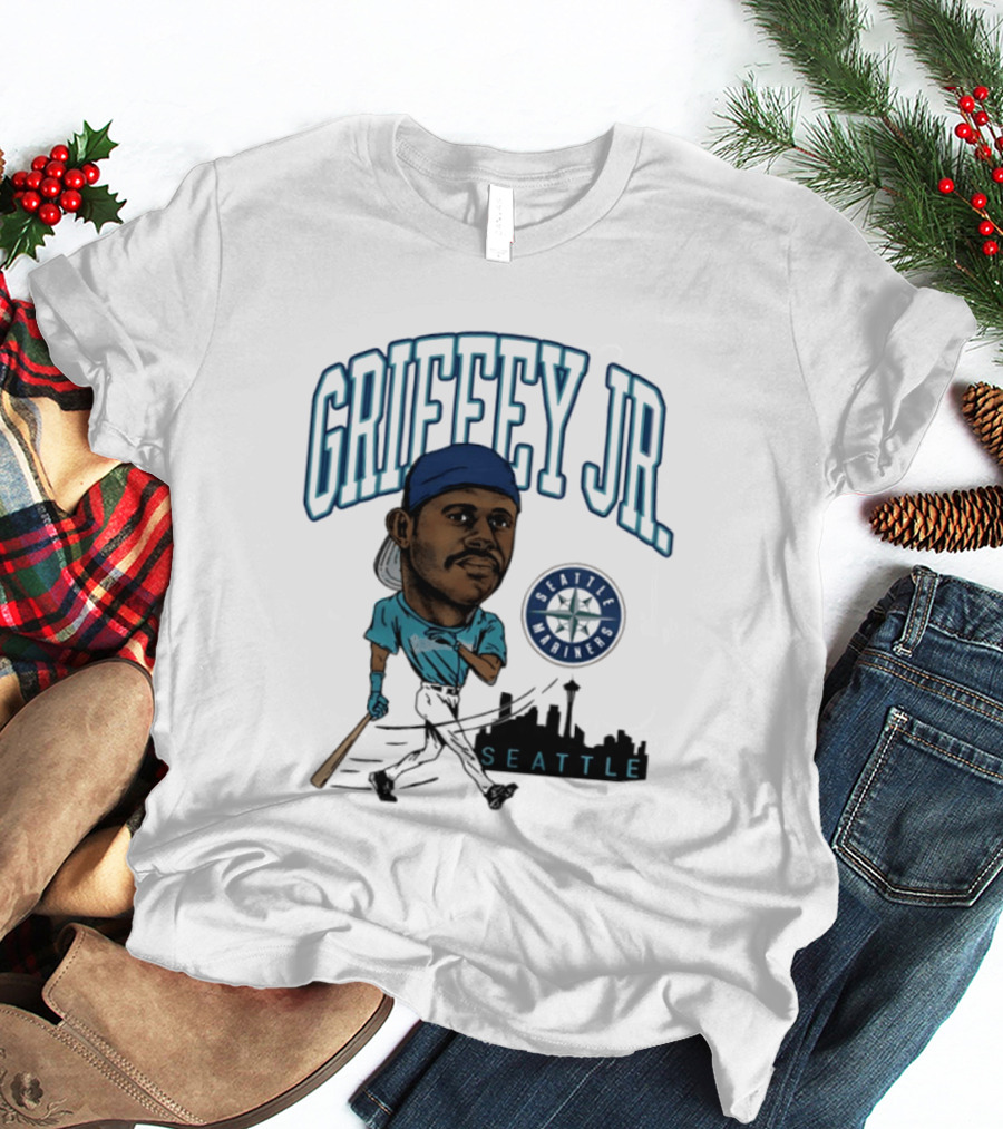 Seattle Mariners Griffey Jr. Skyline Caricature T-Shirt