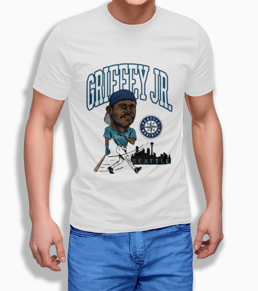 Seattle Mariners Griffey Jr. Skyline Caricature T-Shirt