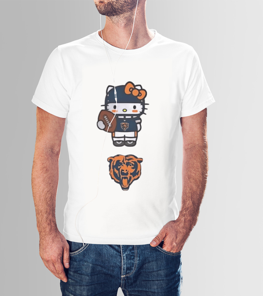 Hello Kitty Bears Football With Chicago Bear Head T-Shirt