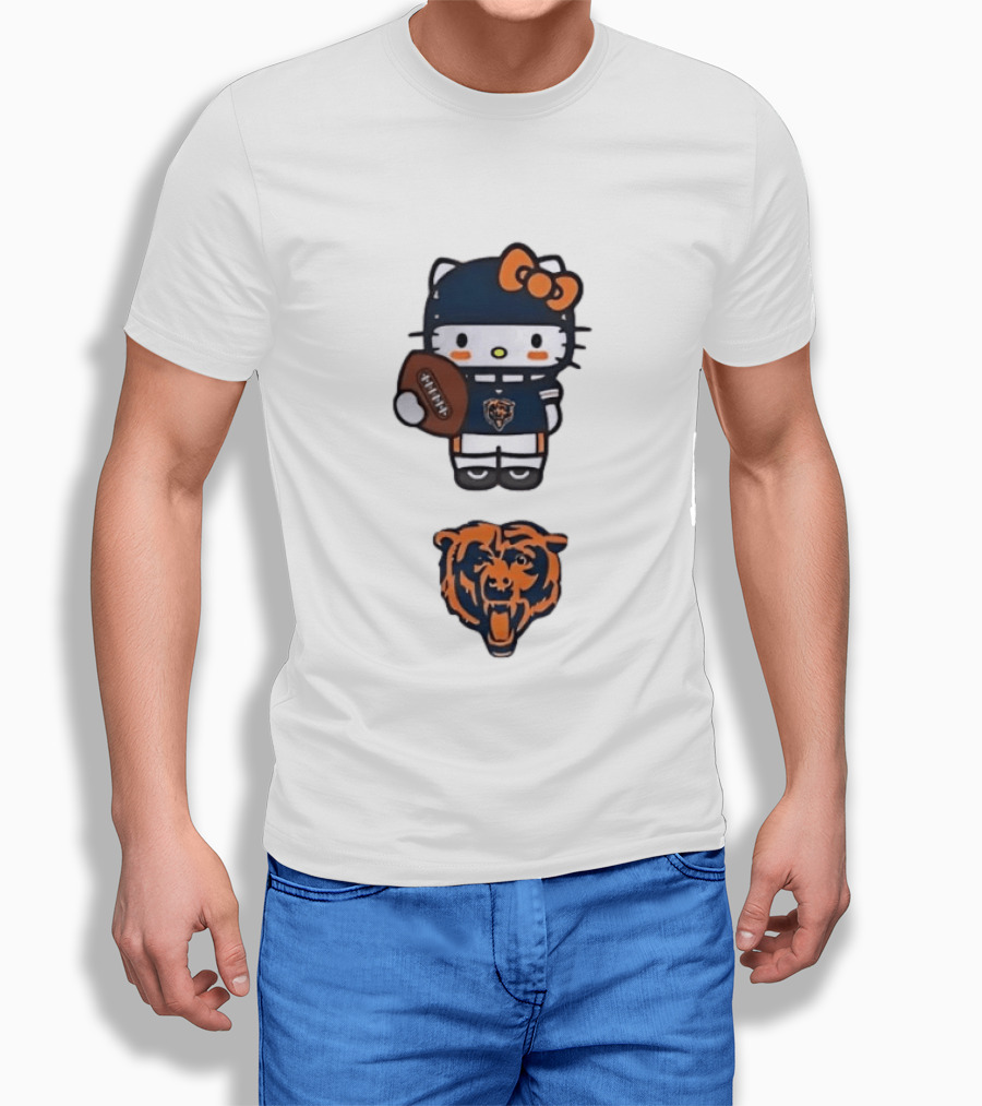 Hello Kitty Bears Football With Chicago Bear Head T-Shirt