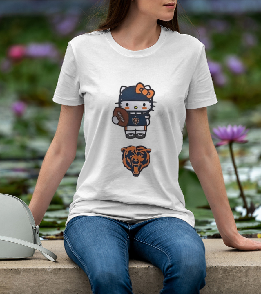 Hello Kitty Bears Football With Chicago Bear Head T-Shirt
