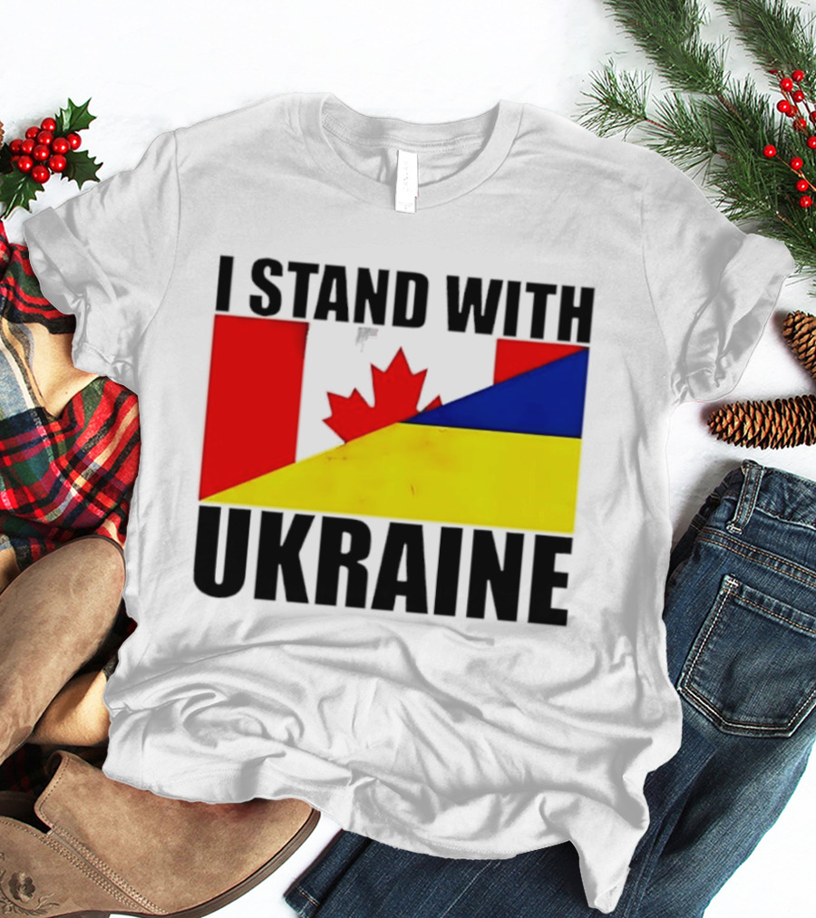 I Stand With Ukraine Canada Flag Maple Leaf Yellow Blue T-Shirt