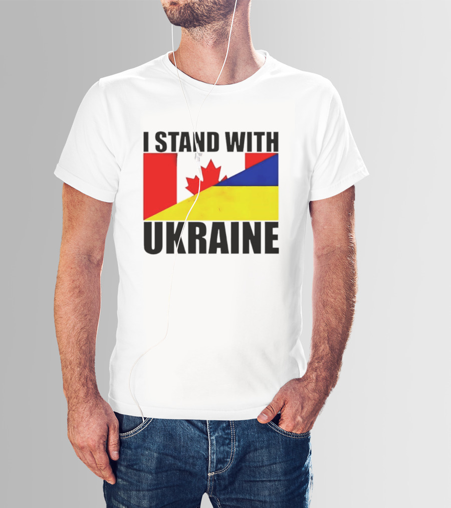 I Stand With Ukraine Canada Flag Maple Leaf Yellow Blue T-Shirt