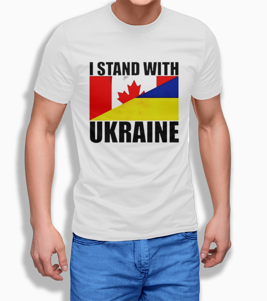 I Stand With Ukraine Canada Flag Maple Leaf Yellow Blue T-Shirt