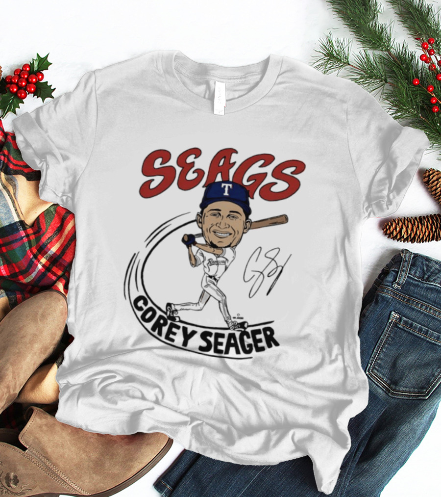 Seags Corey Seager Texas Rangers Slugger Swing Caricature T-Shirt