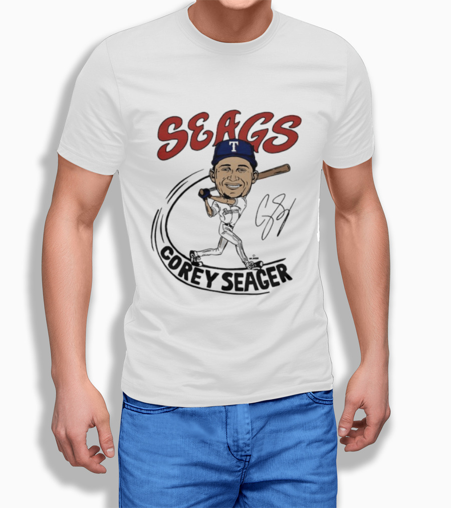 Seags Corey Seager Texas Rangers Slugger Swing Caricature T-Shirt