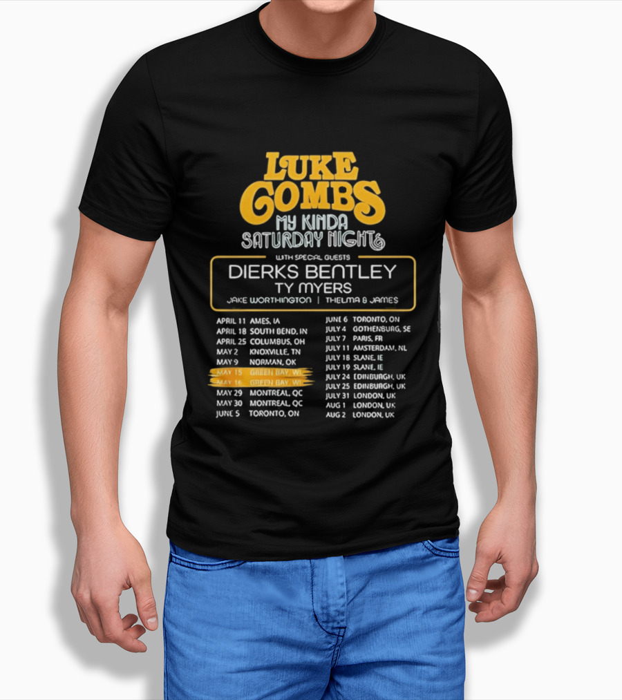 Luke Combs My Kinda Saturday Night Tour 2026 Green Bay Featuring Dierks Bentley T-Shirt