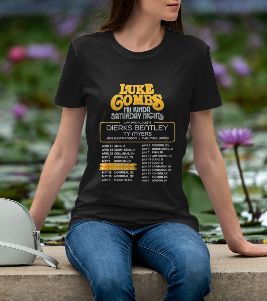 Luke Combs My Kinda Saturday Night Tour 2026 Green Bay Featuring Dierks Bentley T-Shirt