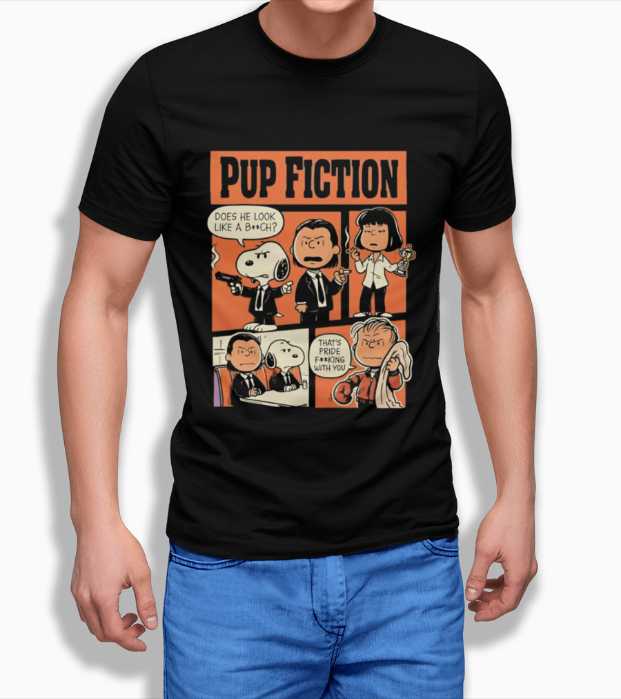 Pup Fiction Peanuts And Pulp Fiction Characters Mashup T-Shirt