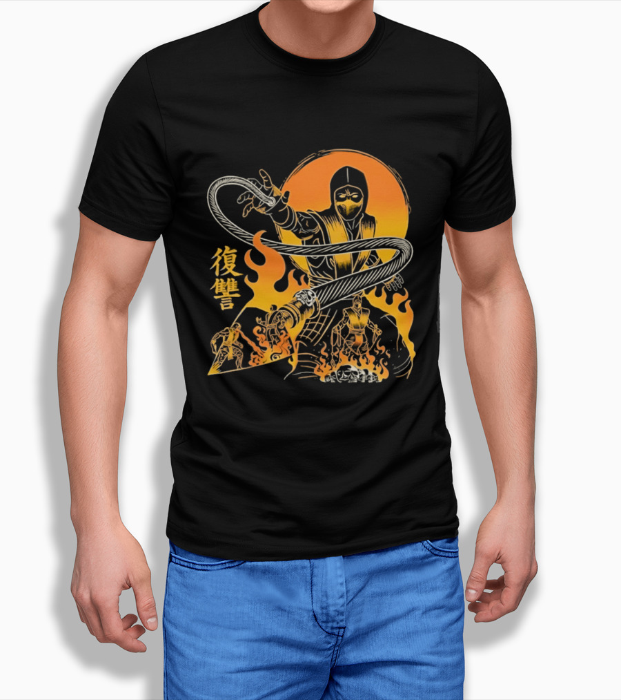 Scorpion Mortal Kombat Hellbound Wrath Kanji Flames T-Shirt