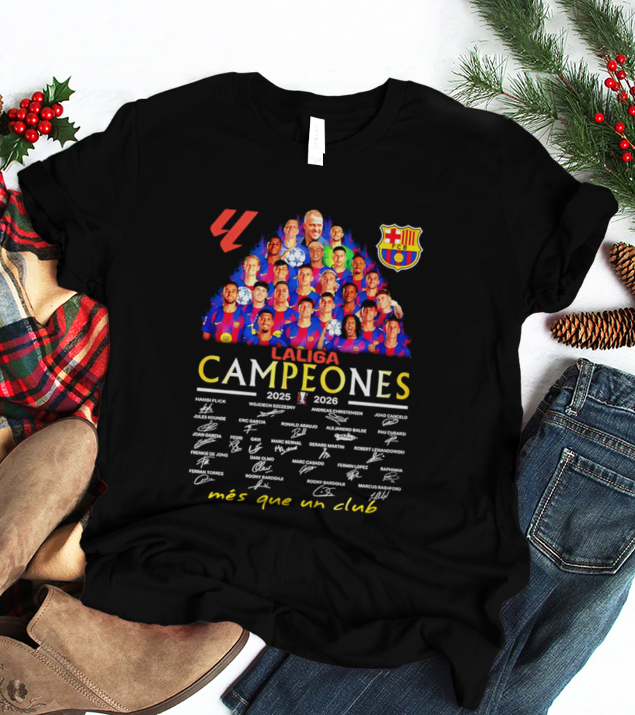 FC Barcelona LaLiga Campeones 2025 2026 Más Que Un Club Signatures T-Shirt