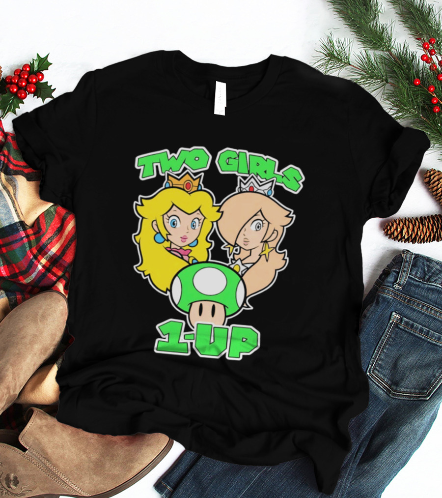 Two Girls 1 Up Mushroom Princesses Gaming T-Shirt