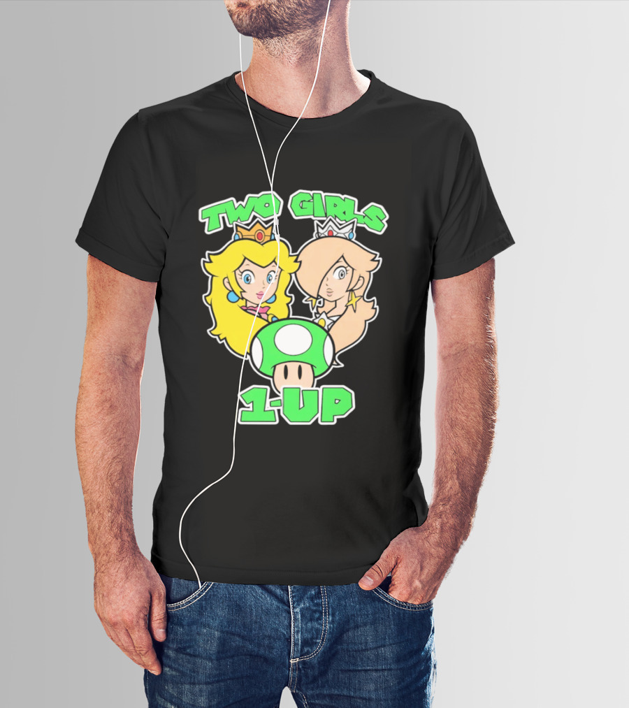 Two Girls 1 Up Mushroom Princesses Gaming T-Shirt