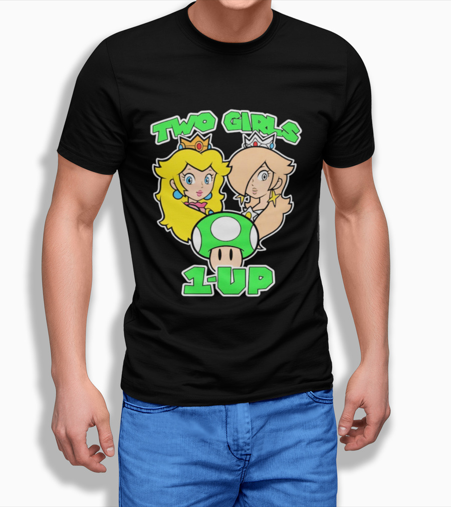 Two Girls 1 Up Mushroom Princesses Gaming T-Shirt