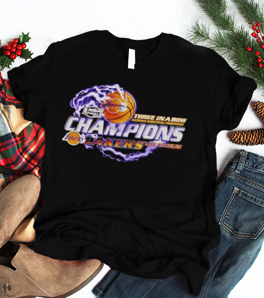 NBA Champions Los Angeles Lakers Three In A Row National Basketball Association T-Shirt