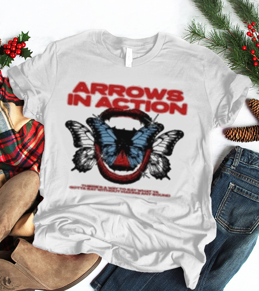 Arrows In Action Red Text Blue Butterfly T-Shirt