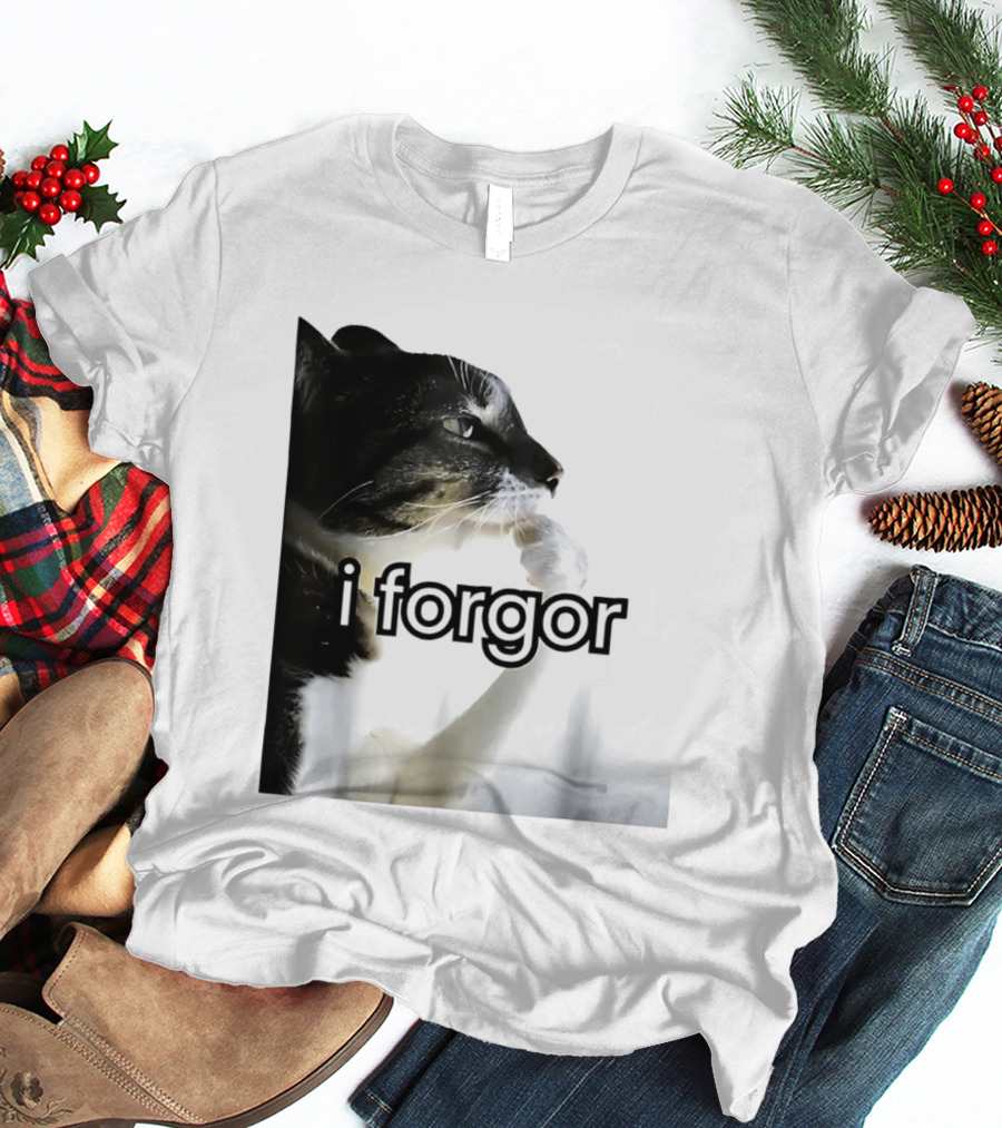 Cat I Forgor Meme Digital Image Paw Licking Pensive Moment T-Shirt