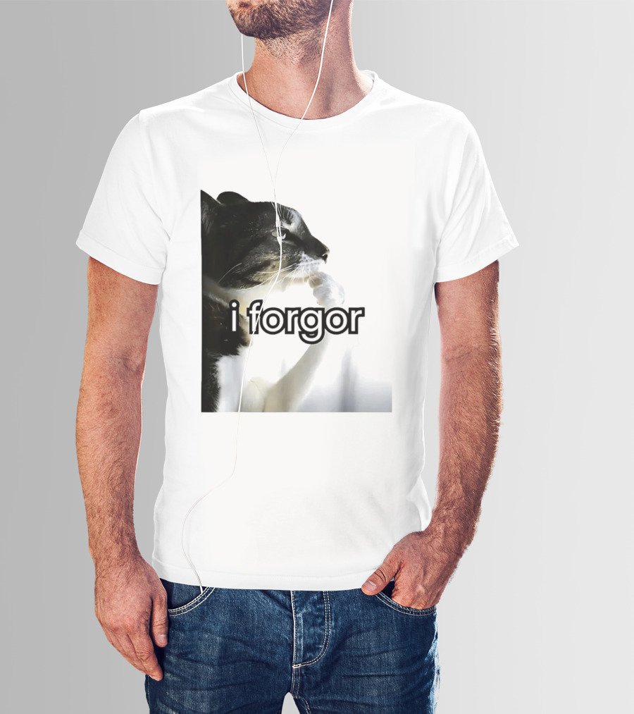 Cat I Forgor Meme Digital Image Paw Licking Pensive Moment T-Shirt