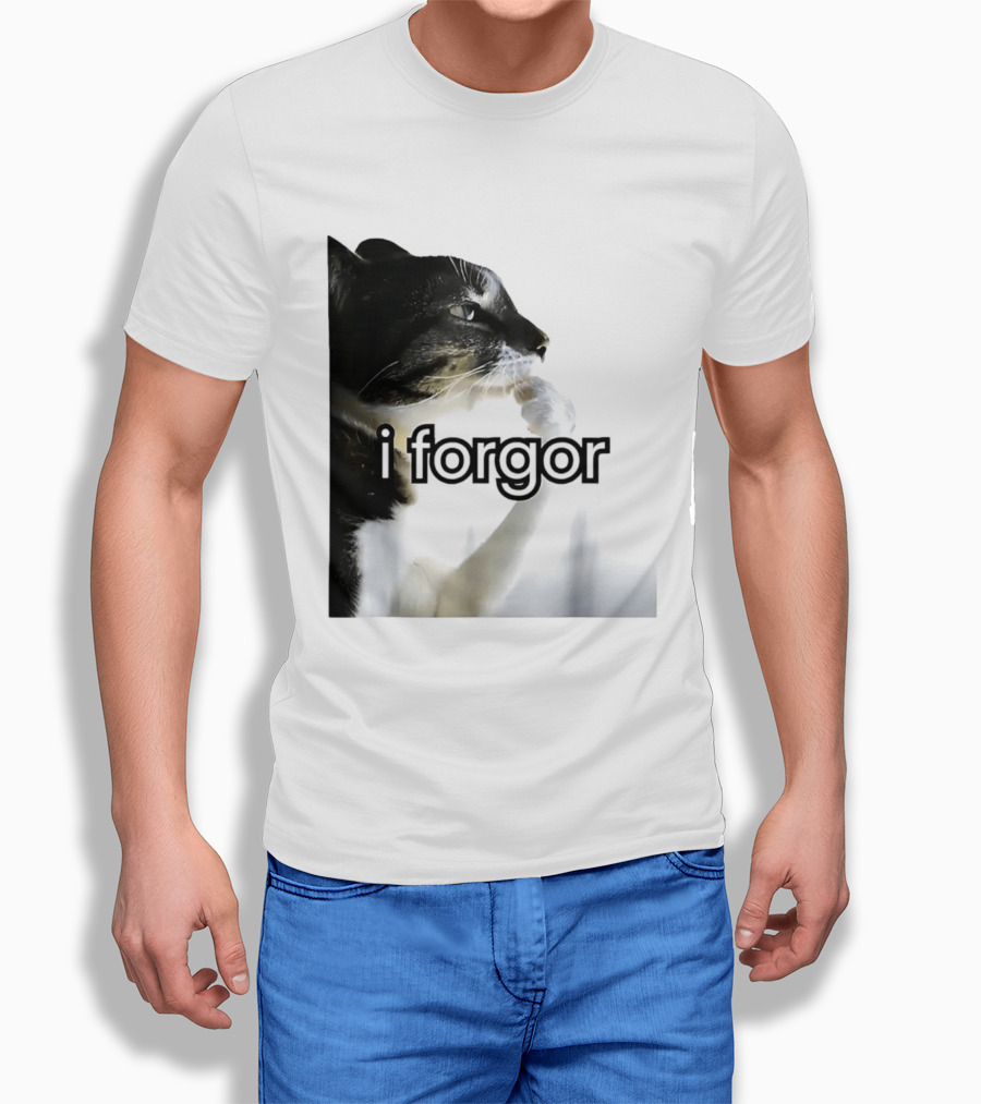 Cat I Forgor Meme Digital Image Paw Licking Pensive Moment T-Shirt