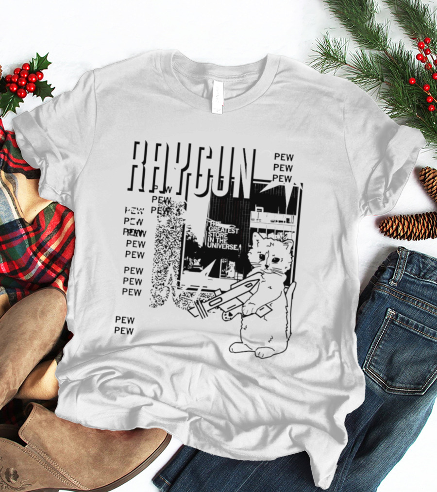 Raygun Cat Pew Pew Galactic Space Adventure T-Shirt