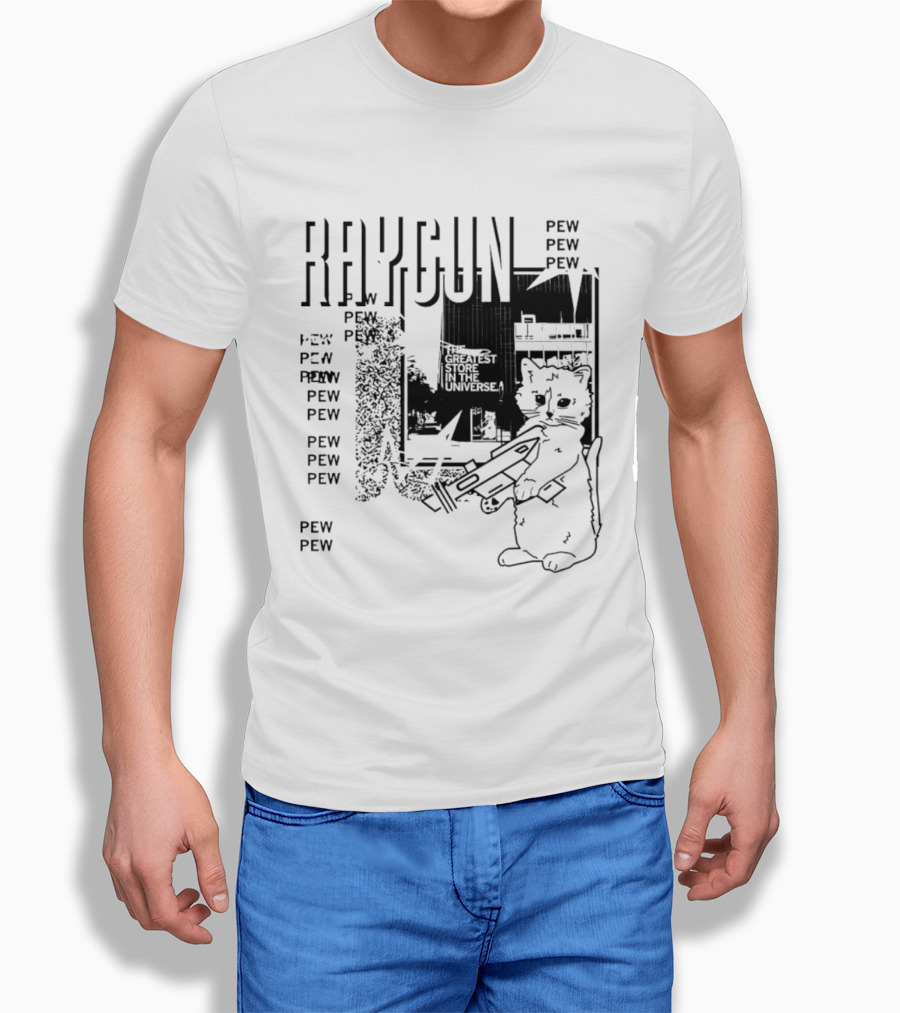 Raygun Cat Pew Pew Galactic Space Adventure T-Shirt