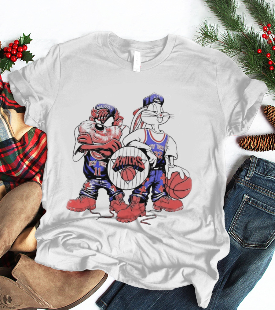 Officila Looney Tunes Bugs Bunny Taz Knicks NYK Basketball T-Shirt