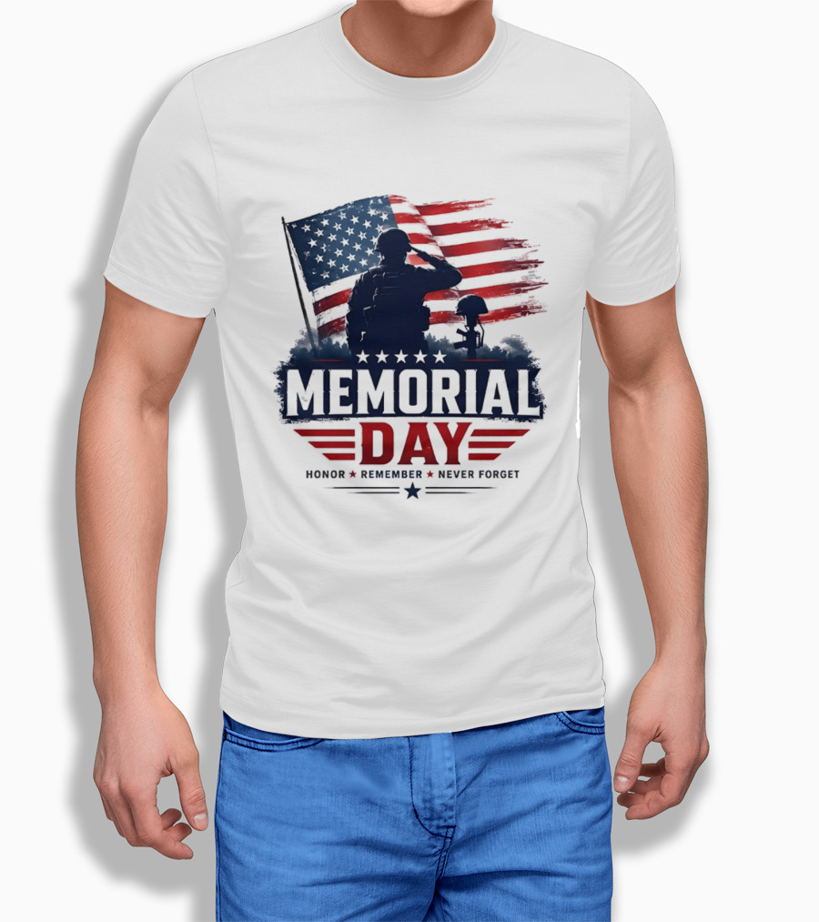 Memorial Day 2026 Honor Remember Never Forget American Flag T-Shirt