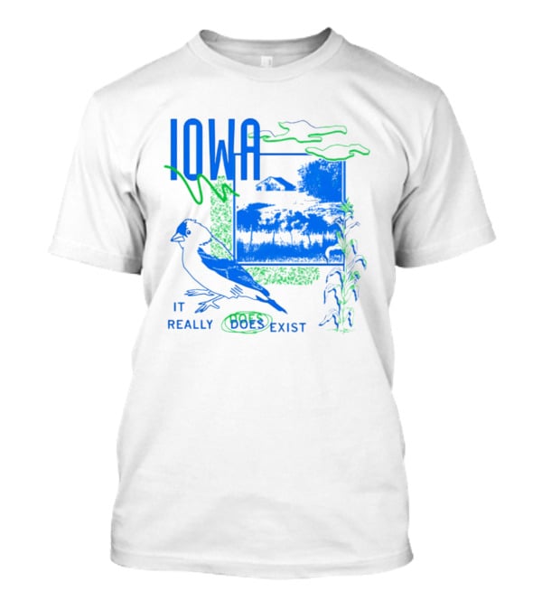 Iowa It Really Does Exist 90s Style Scenic Landscape Bird And Cornfield T-Shirt