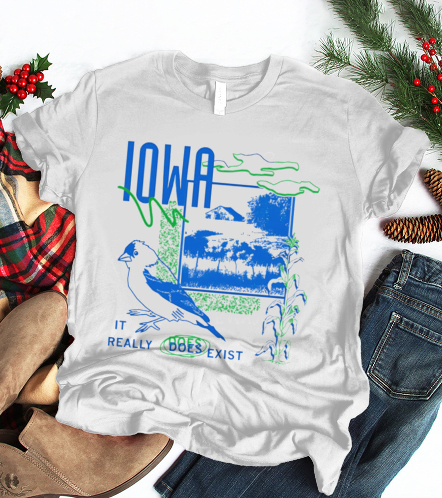 Iowa It Really Does Exist 90s Style Scenic Landscape Bird And Cornfield T-Shirt