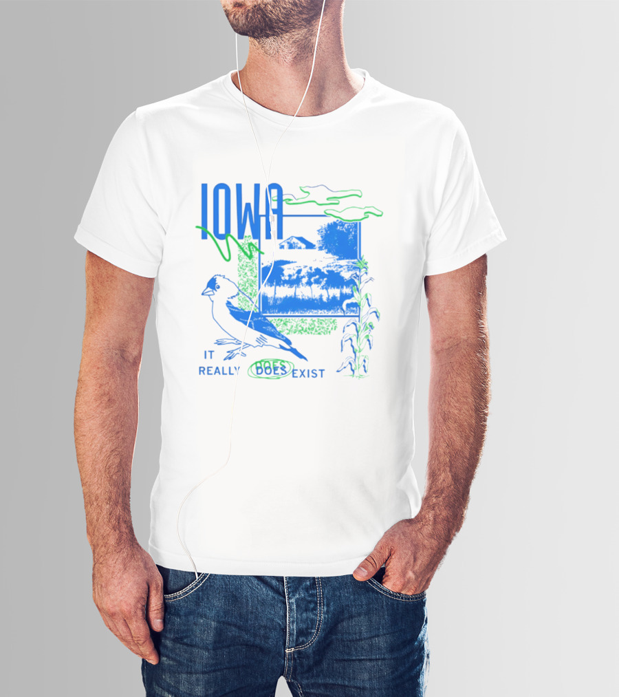 Iowa It Really Does Exist 90s Style Scenic Landscape Bird And Cornfield T-Shirt