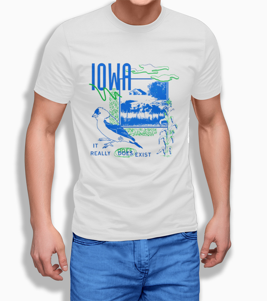 Iowa It Really Does Exist 90s Style Scenic Landscape Bird And Cornfield T-Shirt