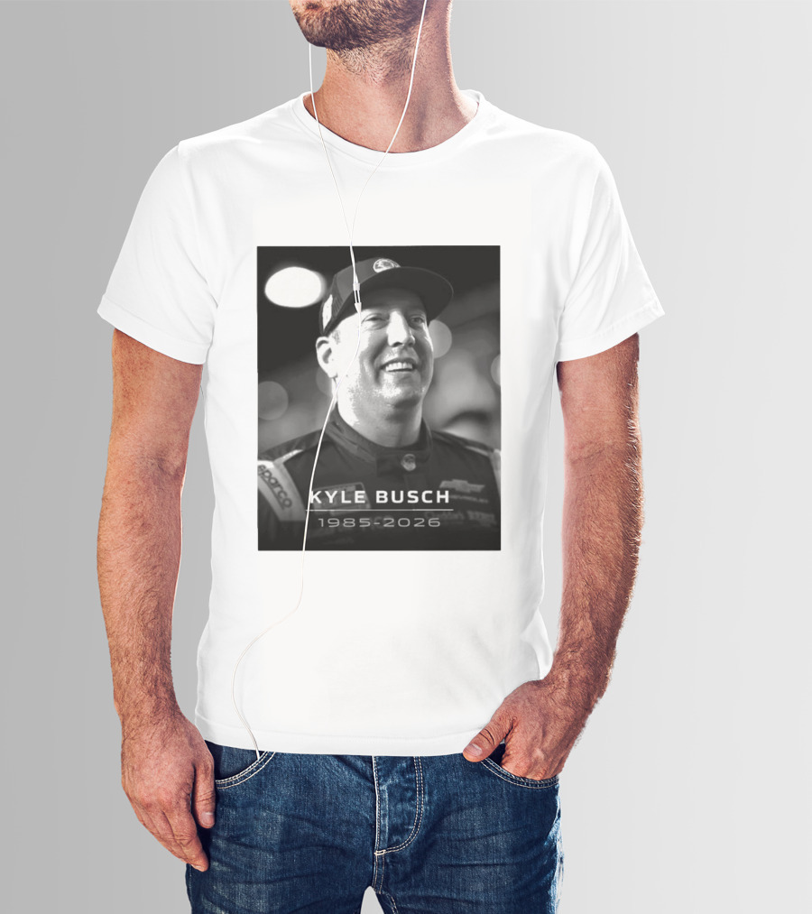 Kyle Busch 1985 2026 Racing Tribute Black And White T-Shirt