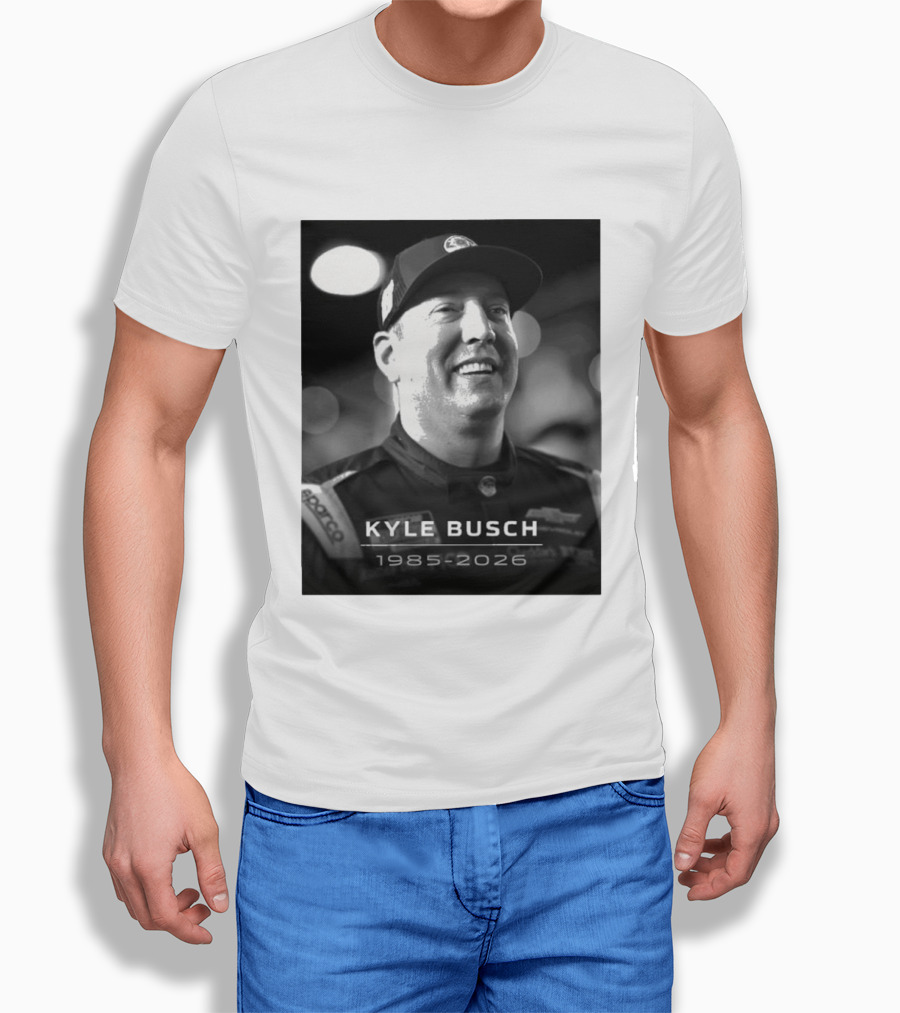 Kyle Busch 1985 2026 Racing Tribute Black And White T-Shirt