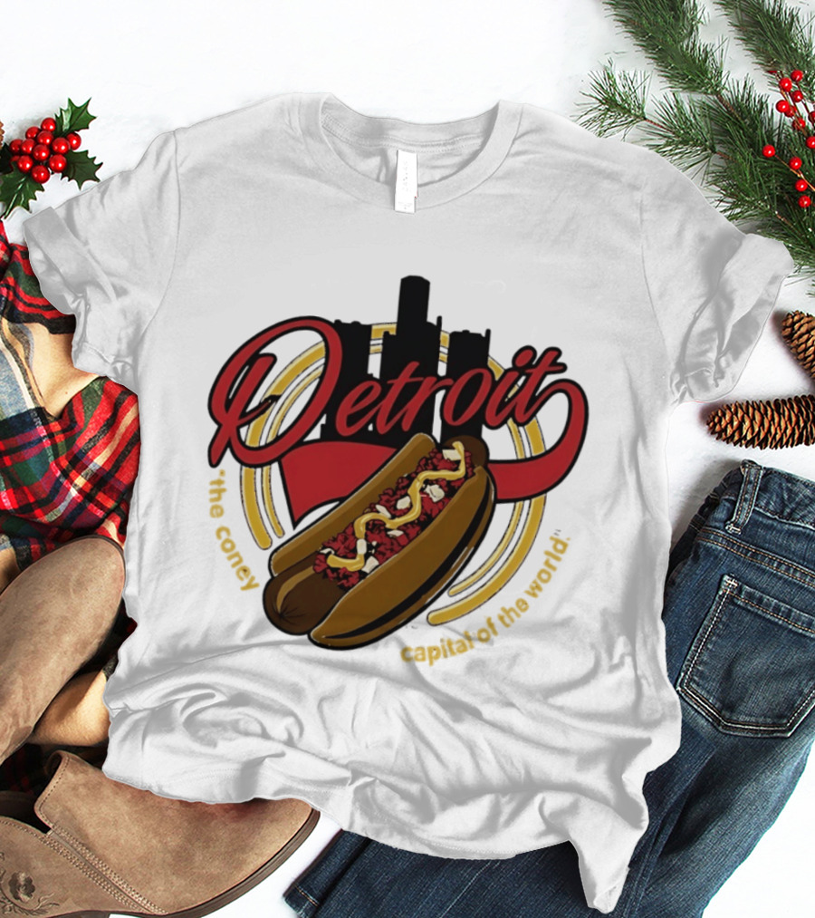 Detroit The Coney Capital Of The World Hot Dog Skyline T-Shirt
