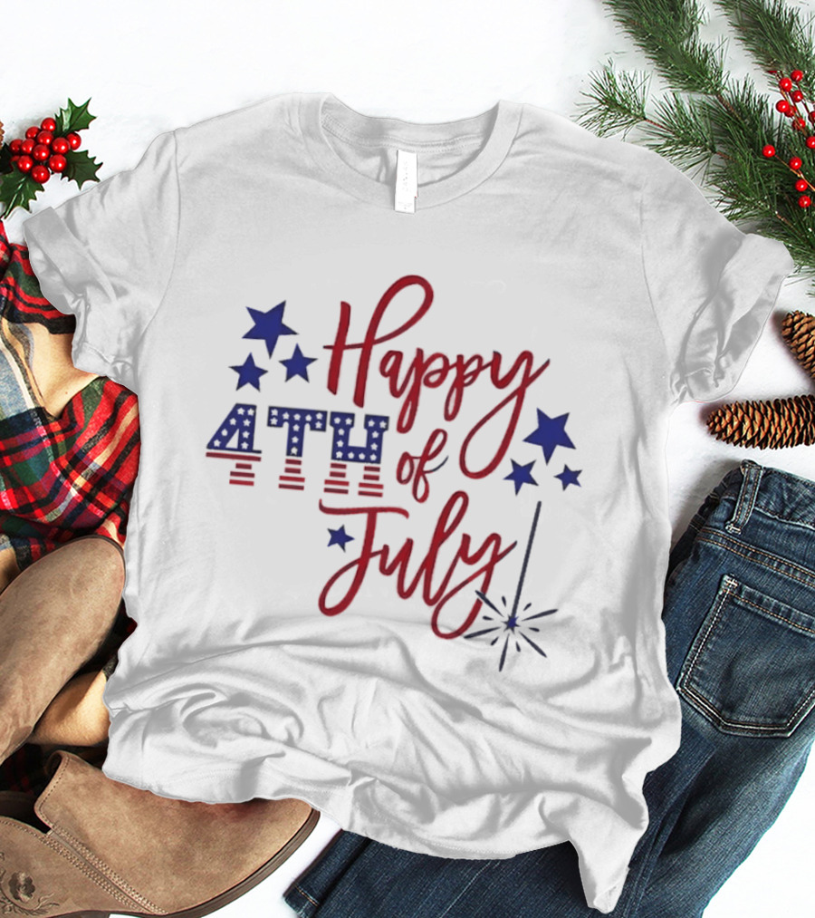 Happy 4th Of July Patriotic Stars Firework Celebration T-Shirt