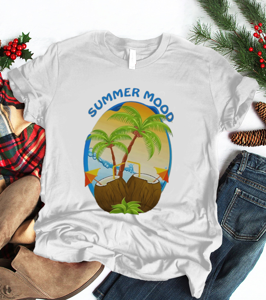 Summer Mood Tropical Palm And Coconut Drink Fiesta T-Shirt